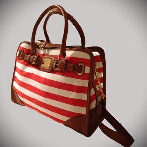 Michael Kors Hamilton Large Mandarin/White Striped Canvas Tote